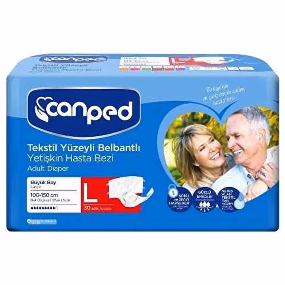 Canped Belbantlı Tekstil Yüzeyli Hasta Bezi Large 30'lu