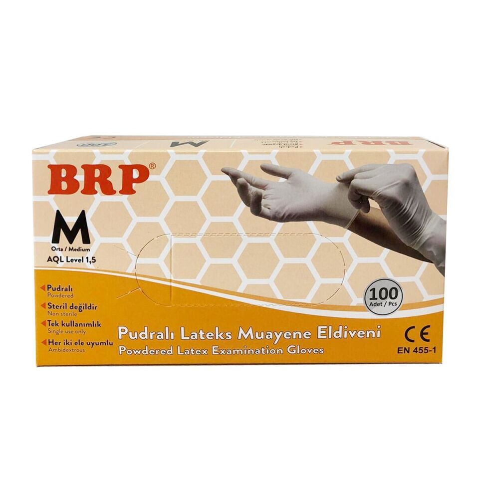 Lateks Pudralı Muayene Eldiveni S-M-L
