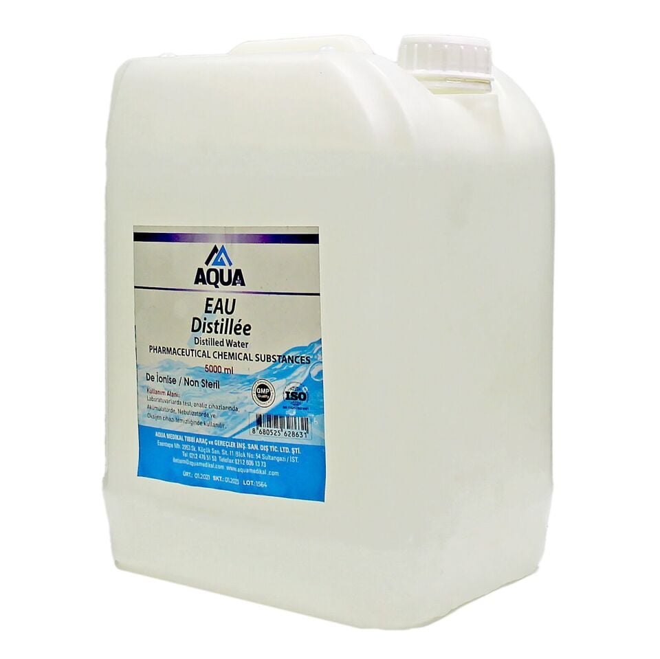 DİSTİLE SU 5 LİTRE DEYONİZE SU 5000 ML  AQUA